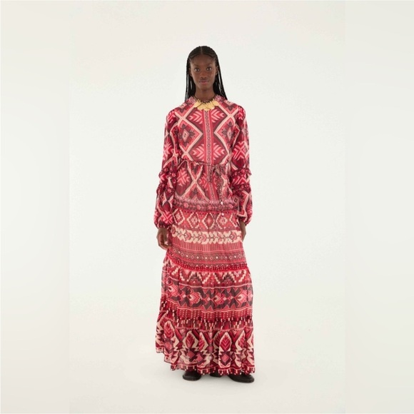 FARM Rio Dresses & Skirts - Farm Rio: Red Graphic Ainika Belted Tiered
Maxi Dress DT